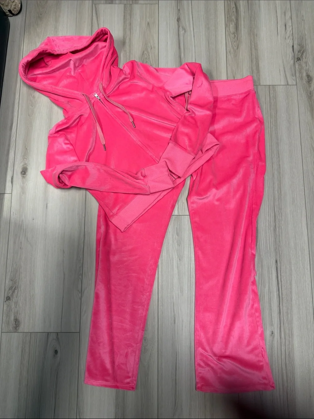 Arie Hot Pink Velour Hoodie & Pants Set